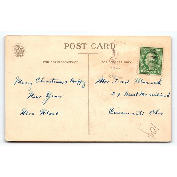 Vintage Christmas Postcard with Snowy Scene & Red Birds by Wolf Adv. Co. - Picture 2 of 2